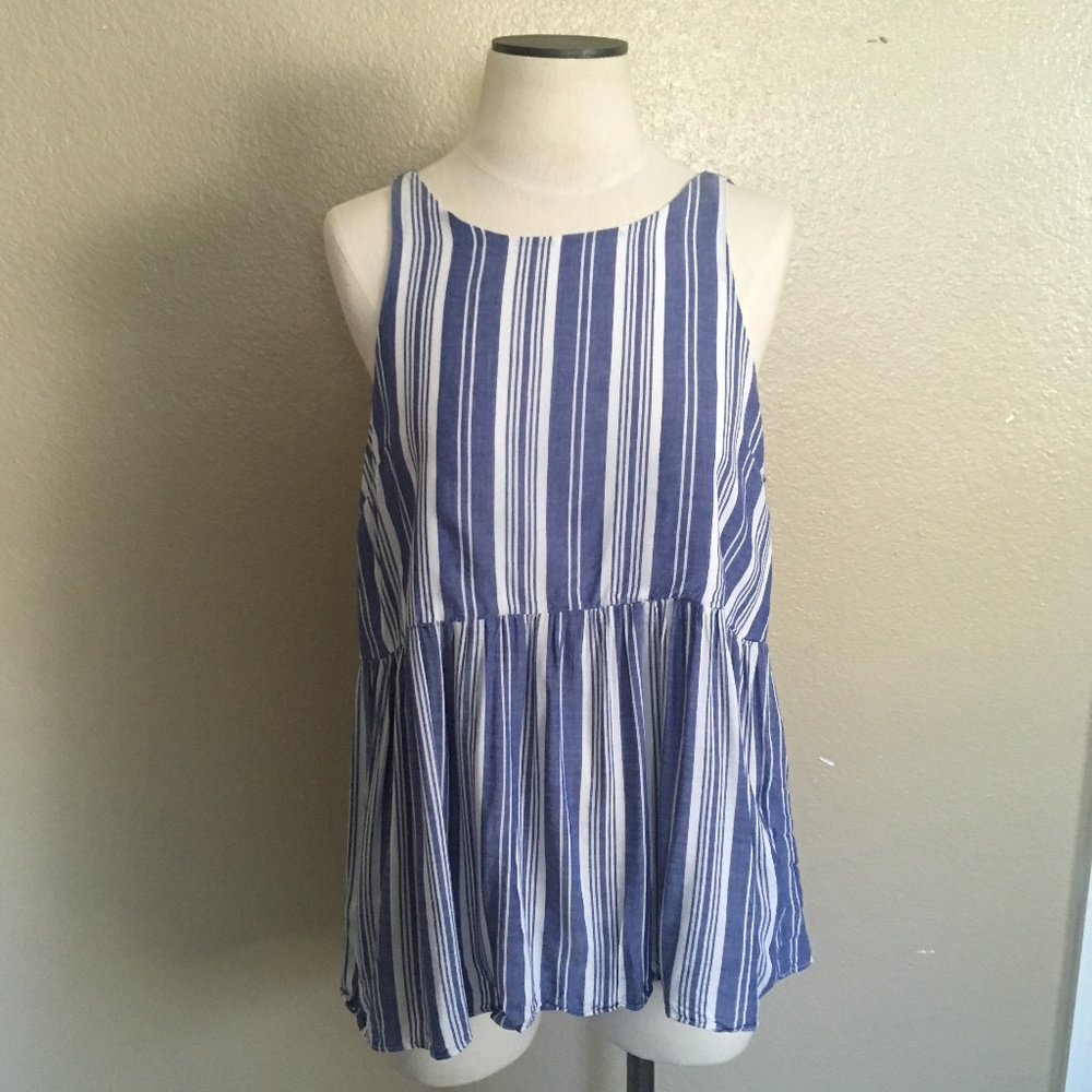 & Merci Striped Tank Top Flowy Open Back Size L